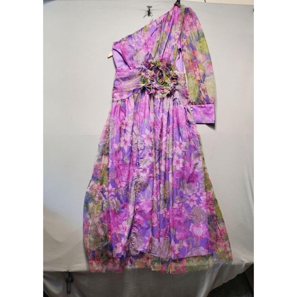 Fairycore Floral Mesh One Shoulder Maxi Dress Women L Purple Whimsigoth Ethereal